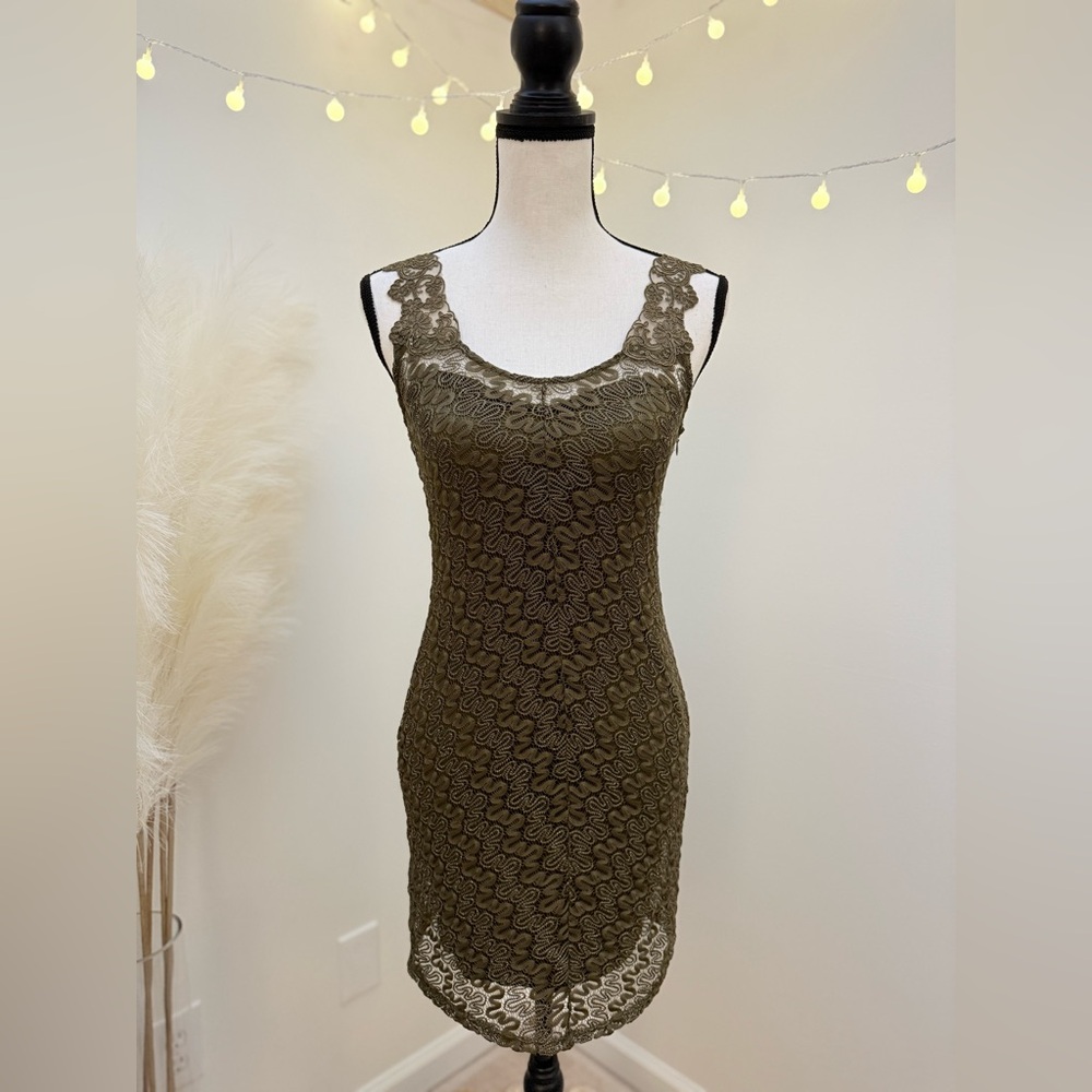 🌾 Free People Olive‎ Green Lace Mini Dress